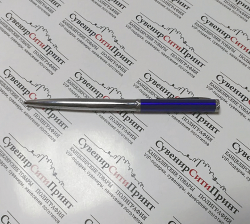 Ручка шариковая MC металлическая, поворотный механизм, метал. клип, серебристо/синий корпус - канцтовары в Минске
